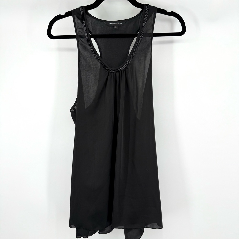 Express Black Sheer Beaded Racerback Tank Top Women’s Large